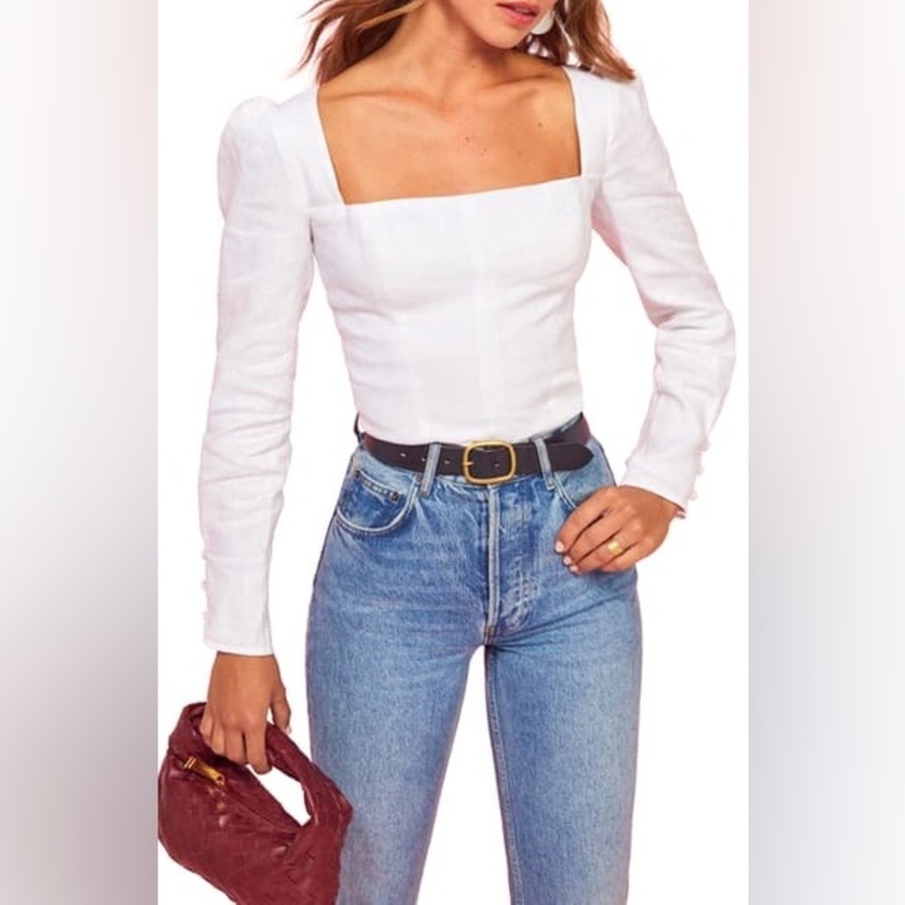 REFORMATION Fillmore Linen Long Sleeve Top In White (D3)